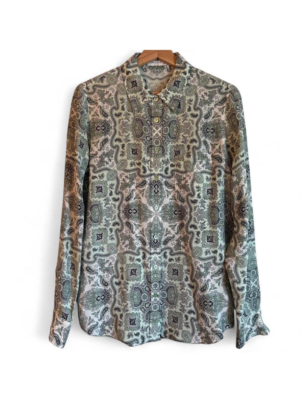 Pristine Equipment Femme Women's Green Paisley Silk Blouse size Medium